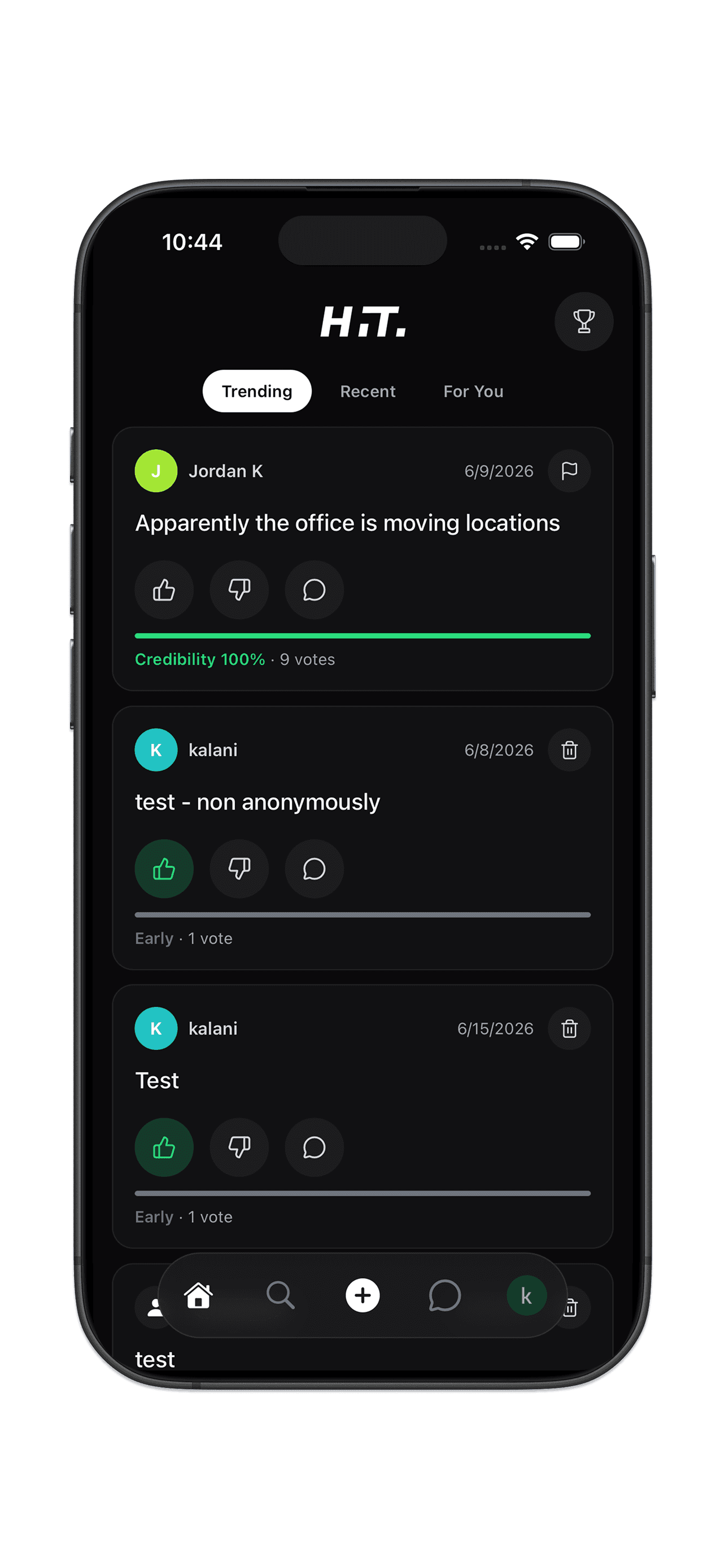 HIT app screen 1