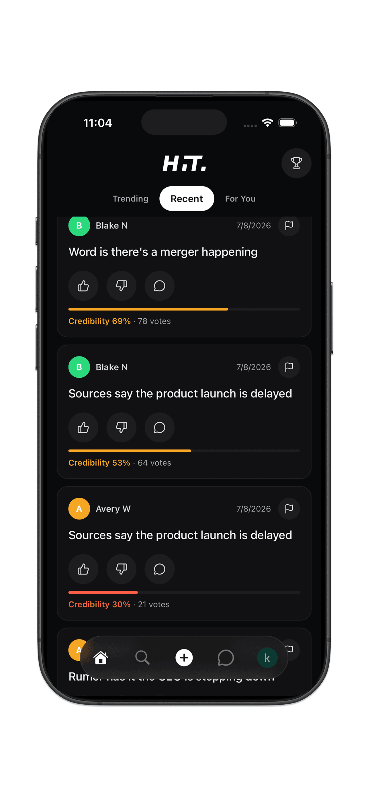 HIT app screen 2