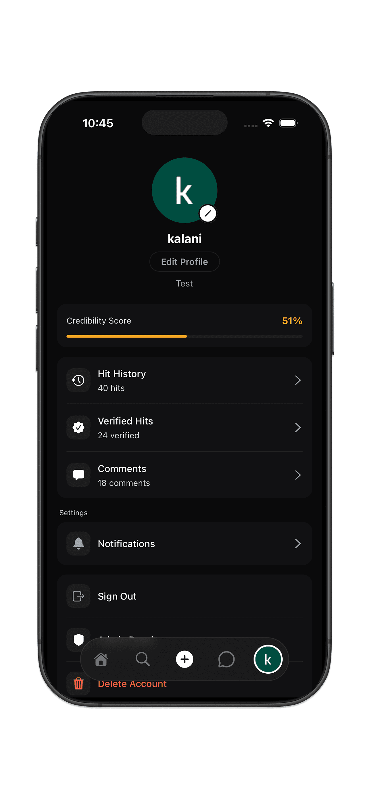 HIT app screen 6