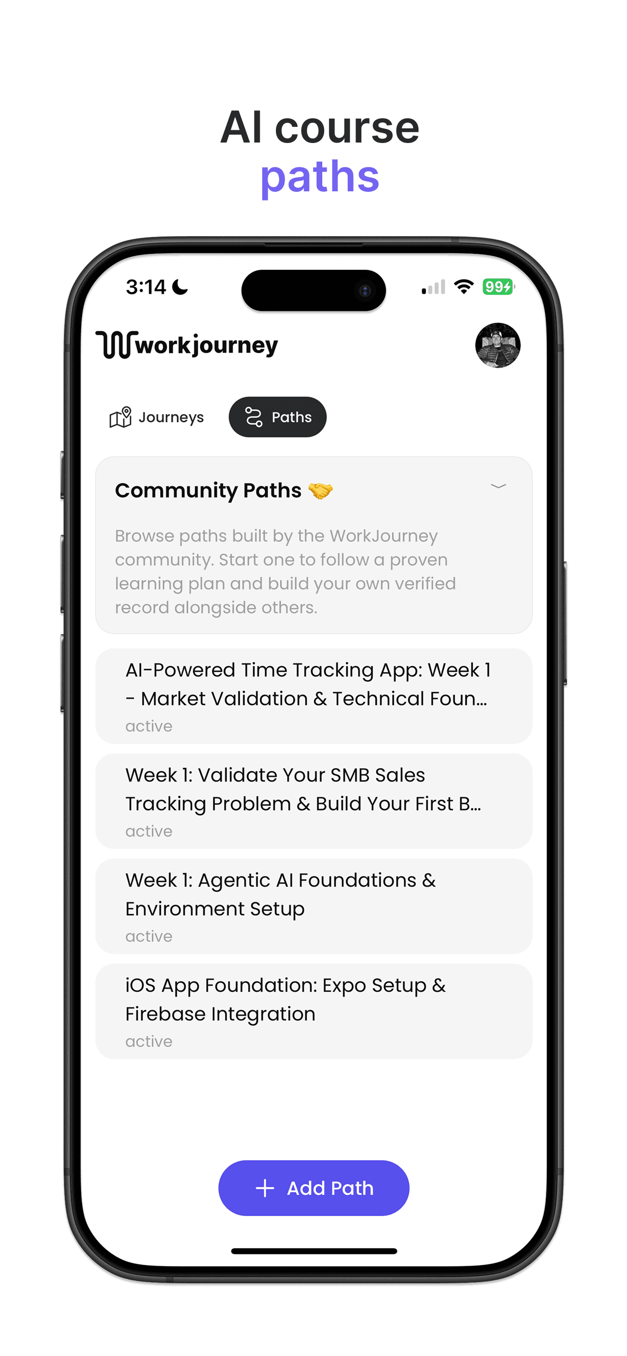 Work Journey app screen 1